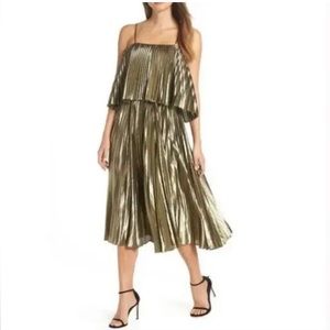 J. Crew Collection Goma Tiered Metallic Gold Bronze Midi Dress Pleated Ruffles 4